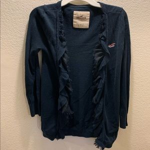 Navy cardigan frayed ribbon detail Hollister S